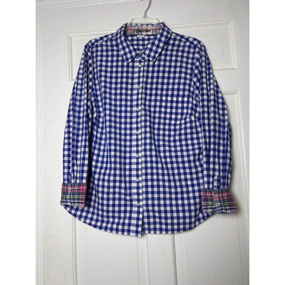 Boden Blue & White Checked Lg Slv Button Shirt Men’s M 16R